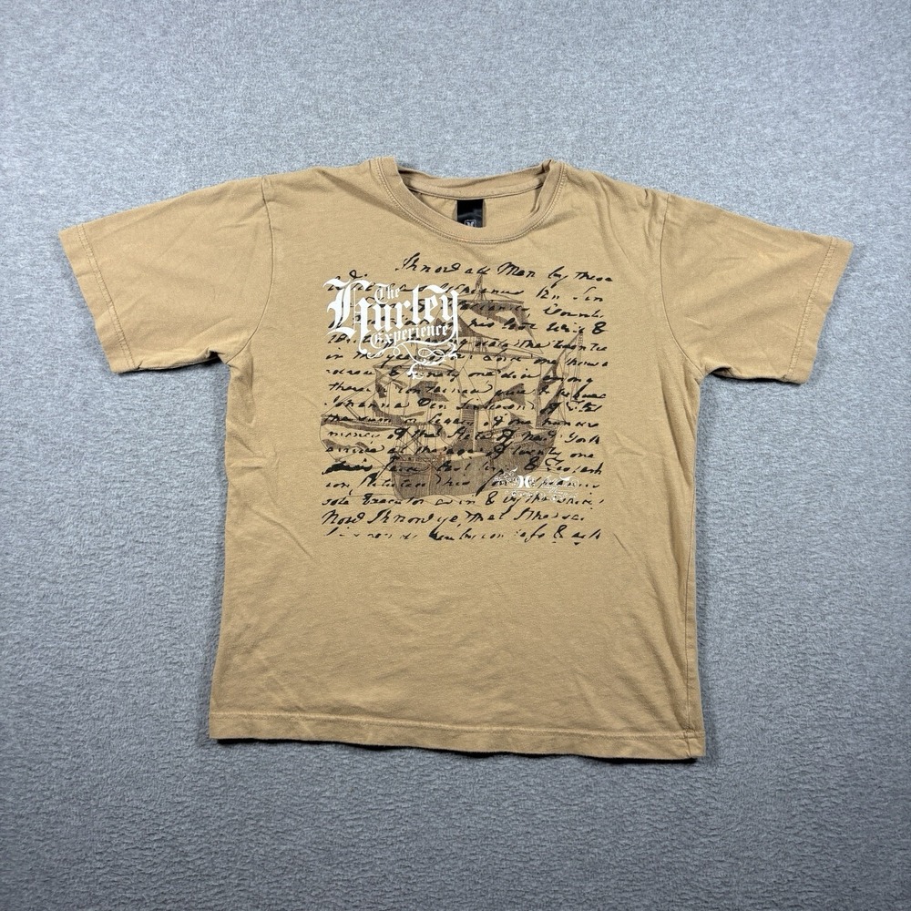 Vintage Y2K Hurley Graphic Tee Shirt Women's M Tan Brown Pirate Ship Surf Skater